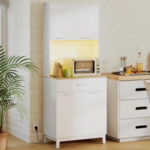 Alacena de Cocina con Luces LED Estación de Carga 4 Puertas Cajón Encimera Abierta 71x40x180 cm Blanco [7]