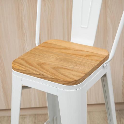 Juego de 4 Taburetes Altos de Cocina Apilables con Respaldo Taburetes de Bar con Reposapiés 44x48x117 cm Blanco [8]