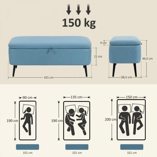 Banco de Almacenaje con Tapa Abatible y Patas de Acero para Dormitorio Salón Entrada 101x38,5x44,5 cm Azul Claro [1]