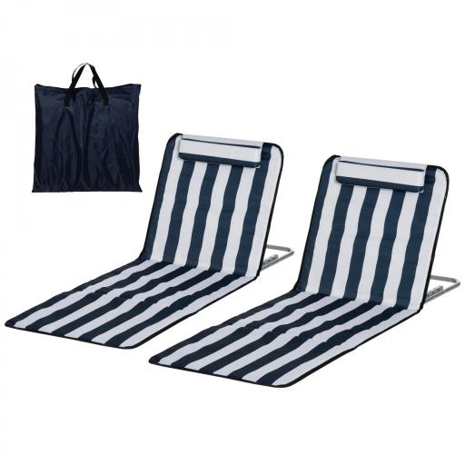Conjunto de 2 Esterillas con Respaldo Reclinable Reposacabezas y Bolsa de Transporte 134x48x33-43 cm Blanco y Azul [8]