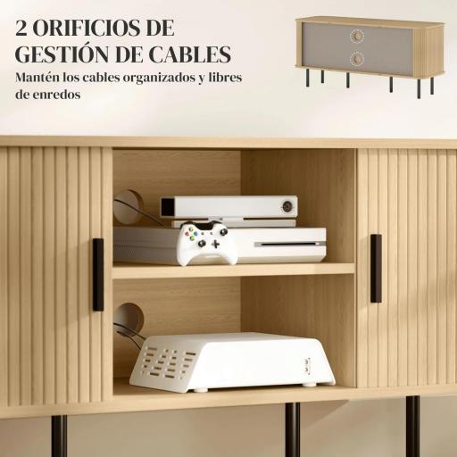 Mesa de TV con 2 Puertas Correderas Tipo Persiana 2 Estantes Abiertos para Televisores de 55 Pulgadas 120x40x55 cm Roble [4]