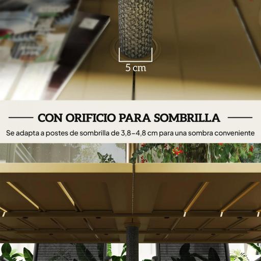 Mesa de Jardín Rectangular de Acero 150x90x73 cm para 6 Personas con Orificio para Sombrilla Diseño con Lamas Marrón [4]