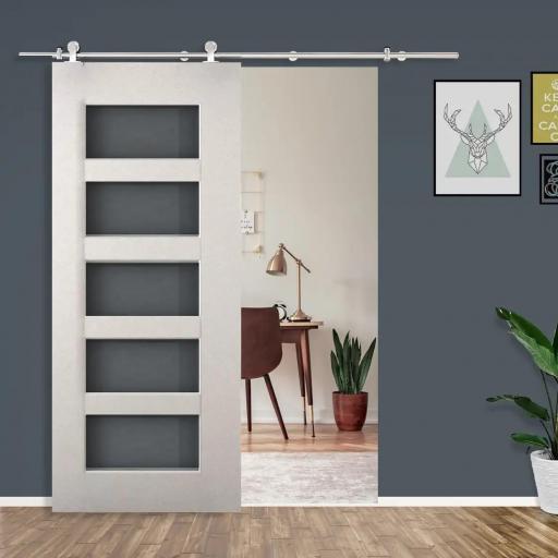 Kit de Herrajes de Acero Inoxidable para Instalación de Puerta Corredera de Madera Ø2,5x200 cm Plata [4]