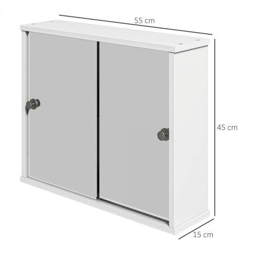 Armario con Espejo de Pared con Estante Ajustable y Puerta Corredera Doble para Lavabo 55x15x45 cm Blanco Brillante [1]