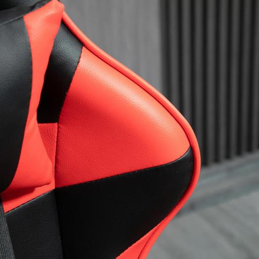 Silla Gaming Silla Racing Giratoria con Altura Ajustable Reclinable de 135° y Cojín Lumbar 63x67x122-130 cm Rojo [7]