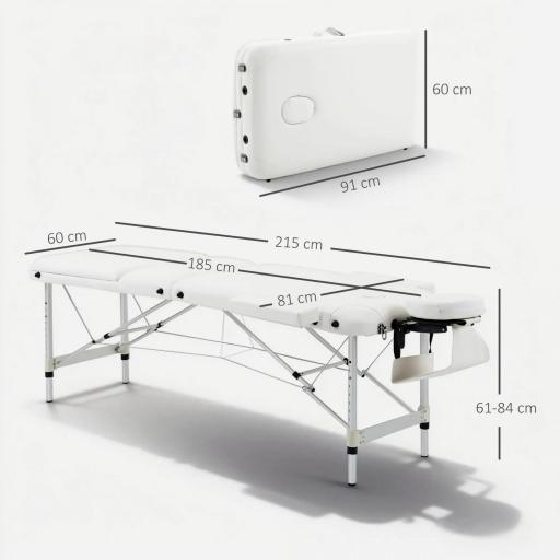 Camilla Masaje Plegable de Aluminio con Altura Ajustable 3 Zonas Reposacabezas Reposabrazos Blanco [1]