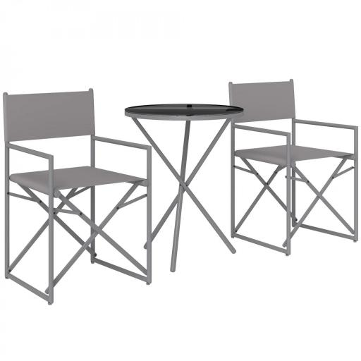 Conjunto de Jardín 3 Piezas con Mesa Redonda de Vidrio Templado y 2 Sillas Plegables con Asientos de Malla Transpirable [8]