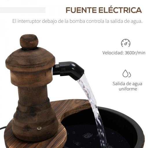 Fuente de Jardín de Madera en Cascada con Bomba Eléctrica y Salida de Agua Ajustable 27x27x37 cm Natural [5]