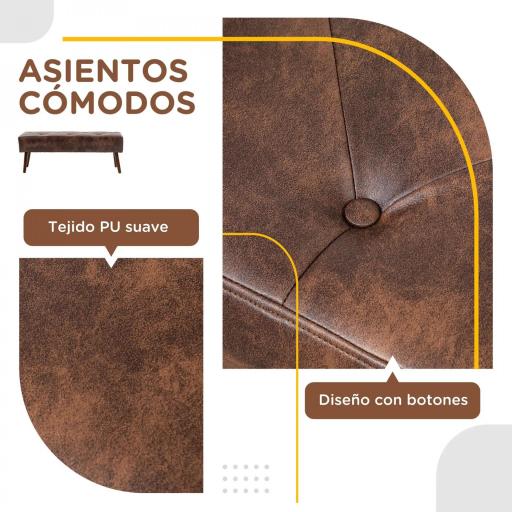 Banco de Pie de Cama Banqueta de dormitorio con Patas de Madera y Asiento Acolchado 114x38x42 cm Marrón [4]