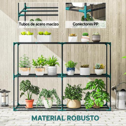 Soporte para Plantas de 3 Niveles Estantería para Plantas de Acero para Interior y Exterior 143x48x100 cm Verde [6]