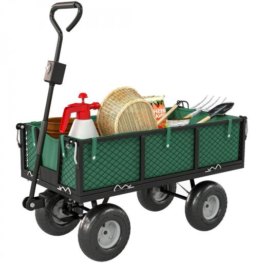 Carrito de Jardín con Ruedas Grandes Asa Ajustable y Bolsa Impermeable Removible Carga 300 kg 105x51x54 cm Verde [8]