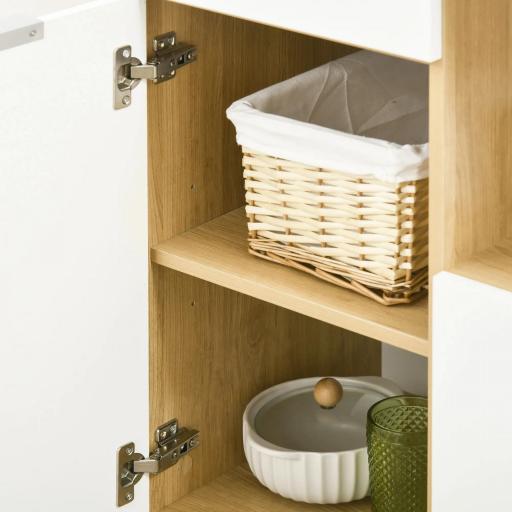 Alacena de Cocina Mueble Auxiliar de Cocina con 3 Puertas Cajón Estante Ajustable y Toallero 93x40x180 cm Natural [7]