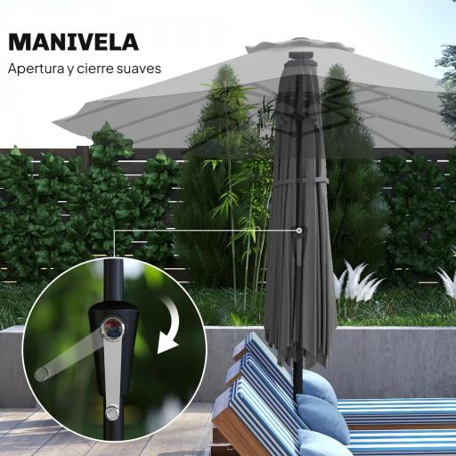 Sombrilla Doble de Jardín 4x2 m con 36 Luces LED UPF50+ Manivela 12 Varillas Resistente al Agua Gris Oscuro [2]