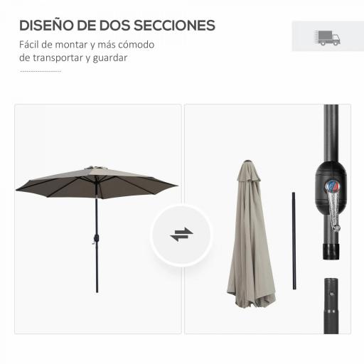 Sombrilla de Jardín Ø295x250 cm con Manivela Parasol Exterior con Mecanismo de Inclinación y Poste Desmontable de Metal para Terraza Piscina Patio Gris Claro [5]