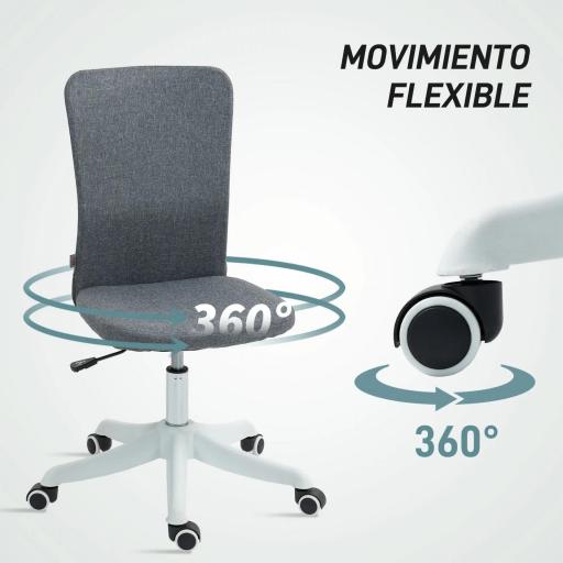Silla de Oficina con Ruedas Altura Ajustable y Tapizado en Lino Sintético para Oficina o Estudio 53x43x85-93 cm Gris [5]