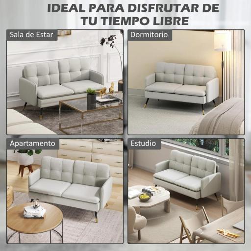 Sofá de Salón de 2 Plazas Moderno con 4 Cojines Reposabrazos y Patas de Acero Carga 240 kg 139x68x80 cm Crema [6]