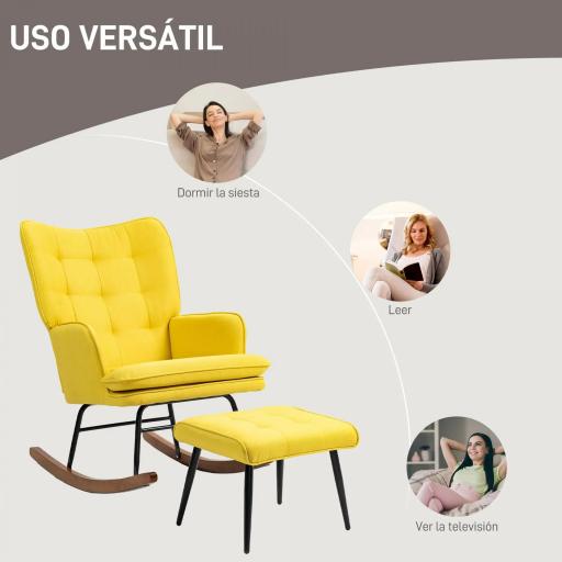 Silla Mecedora con Reposapiés Cojín Acolchado y Reposabrazos Carga 130 kg Amarillo [4]