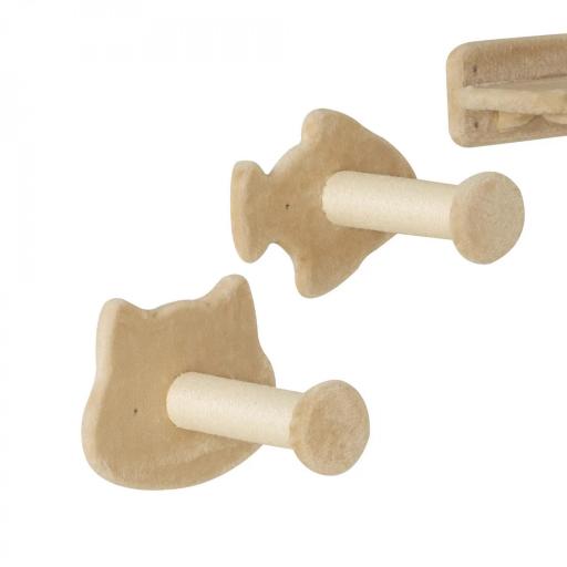 Rascador de Pared para Gatos con 2 Postes de Sisal Plataforma Doble con Escalera Suave y 1 Plataforma para Saltar Beige [6]