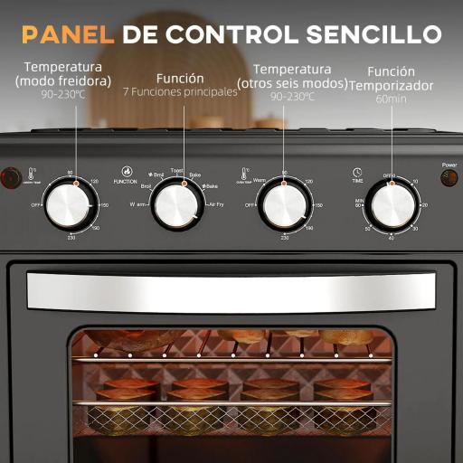 Horno Eléctrico de Sobremesa de 30L 1600W Freidora de Aire con 7 Modos de Calor y Temporizador 43x39x39 cm Negro [4]