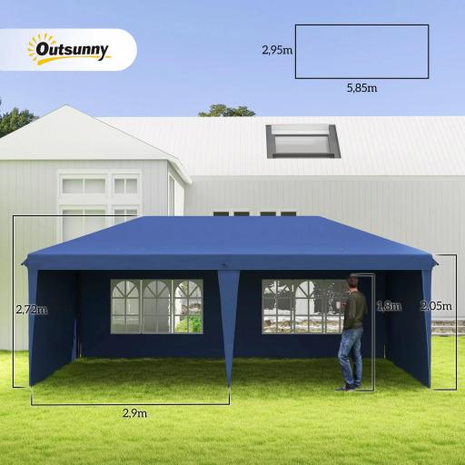 Carpa Plegable 6x3 m Pop-up con 4 Laterales Desmontables Cenador de Jardín con 2 Ventanas y Bolsa de Transporte Azul [1]