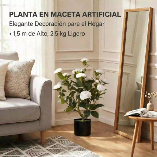 Planta Artificial de Camelia 65cm Árbol Artificial en Maceta con Flores de Seda Realistas 116 Hojas Efecto Musgo Blanco [7]