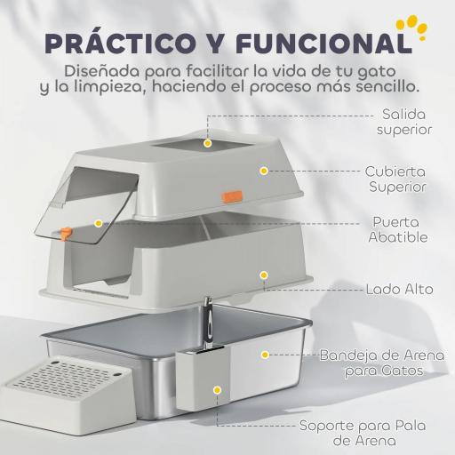 Arenero para Gatos Cubierto de Acero Inoxidable con Paso de Salida y Pala de Acero Inoxidable Gris Claro [7]