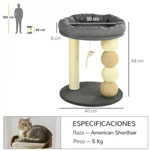 Árbol Rascador para Gatos Pequeño Torre para Gatos con Nido 4 Bolas y Poste de Sisal Carga 15 kg Ø40x48 cm Gris y Beige [1]