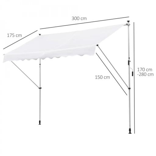 Toldo Manual Retráctil 300x150x170-280 cm con Altura Ajustable Manivela y Protección Solar para Terraza Blanco [1]