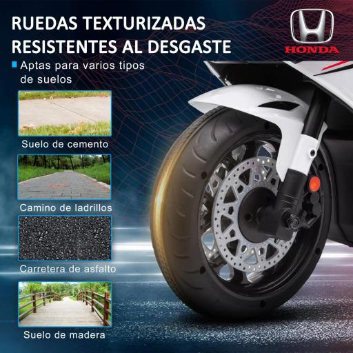 Moto Eléctrica con Licencia HONDA para 3-5 Años con Faros Bocina Música y Ruedas Auxiliares 90x44x52 cm Blanco [5]