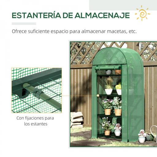 Invernadero de Jardín con 4 Estantes Metálicos Puerta Enrollable y Cubierta de PE Vivero Casero de Terraza para Cultivo Plantas Flores Macetas 80x49x160 cm Verde [5]