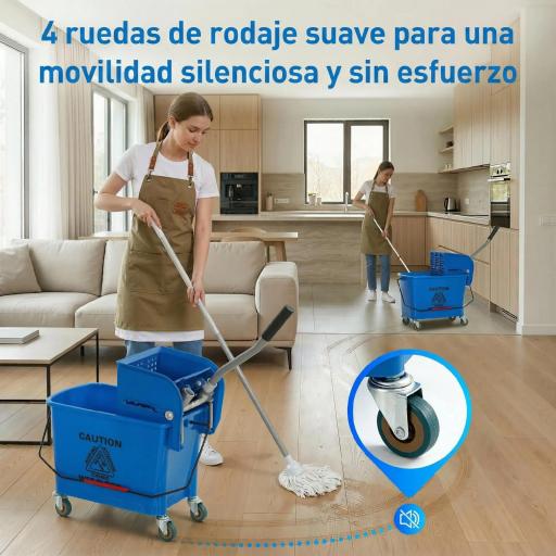 Cubo de Fregar con Escurridor Panel Separador y Ruedas Capacidad 20L para Limpieza Doméstica 45x26,5x70 cm Azul [5]