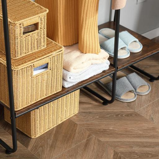 Perchero de Ropa de Madera con 4 Estantes y Barra para Colgar para Dormitorio Salón 101x39x160 cm Marrón Rústico [7]