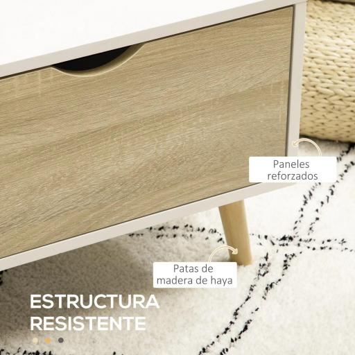 Mesa de Centro Rectangular Mesa con 2 Cajones y Compartimientos Abiertos Estilo Nórdico 106x58x39,5 cm Blanco [4]