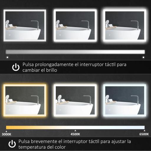 Espejo de Baño con Luces LED Regulable en 3 Colores 80x60 cm Función Antivaho Función de Memoria Interruptor Táctil [9]