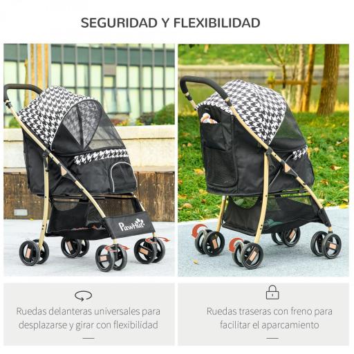 Carrito para Mascotas con 2 Puertas Ventana de Malla Cesta de Almacenamiento Cuerda de Seguridad 80x44,5x97 cm Negro [3]