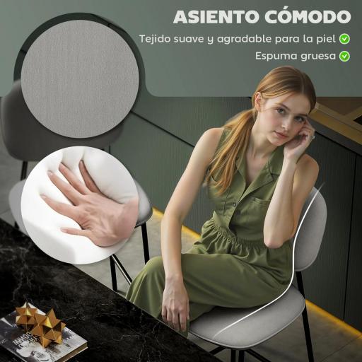 Conjunto de 2 Taburetes de Bar con Respaldo Tapizado Aterciopelado y Estructura de Acero 45x49x102 cm Gris Claro [2]