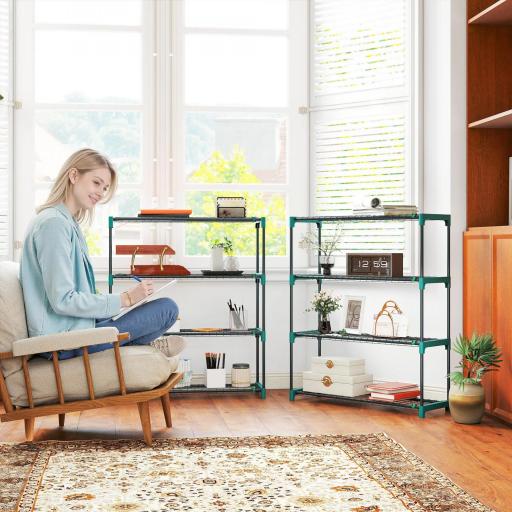 Juego de 2 Soportes para Plantas de 4 Niveles Interior y Exterior Estantes Metálicos con Conectores Fácil Montaje Verde [4]