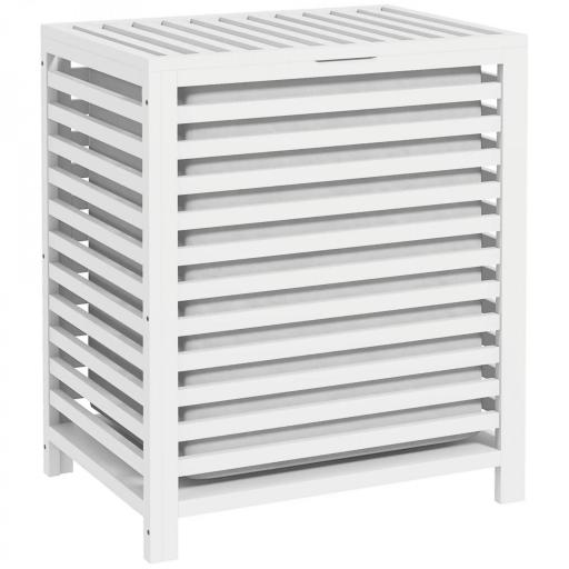 Cesta para la Colada de Bambú Capacidad de 55L Cesto para Ropa Sucia con 2 Asas y Bolsa Extraíble 50x36x60 cm Blanco [8]