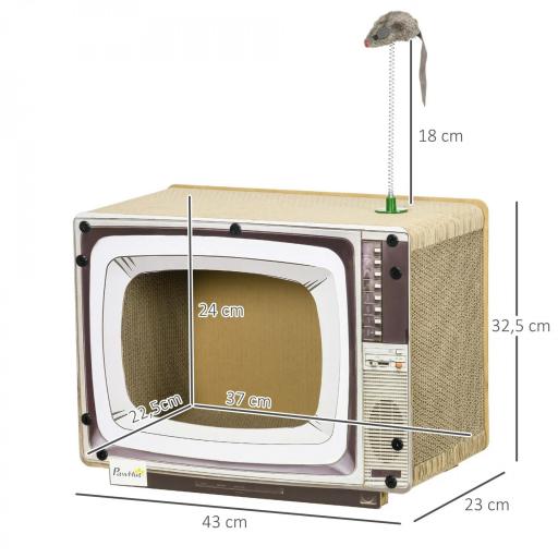 Rascador de Cartón para Gatos en Forma de Televisor con Ratón de Juguete 43x23x32,5 cm Arena [1]