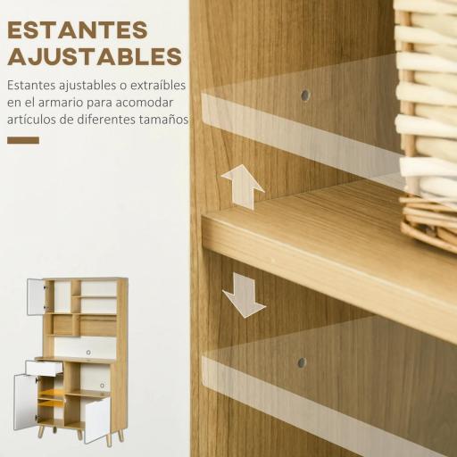 Alacena de Cocina Mueble Auxiliar de Cocina con 3 Puertas Cajón Estante Ajustable y Toallero 93x40x180 cm Natural [5]