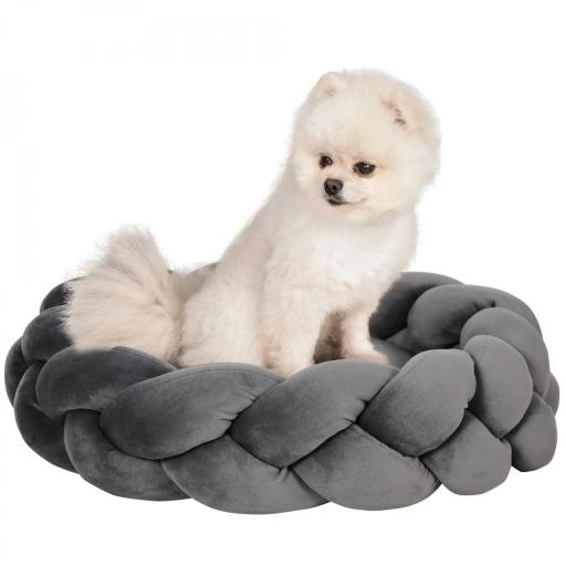 Cama para Perros Pequeños Cama para Mascotas Lavable con Cojín Independiente y Cuerda de Algodón 55x55x14 cm Gris [7]