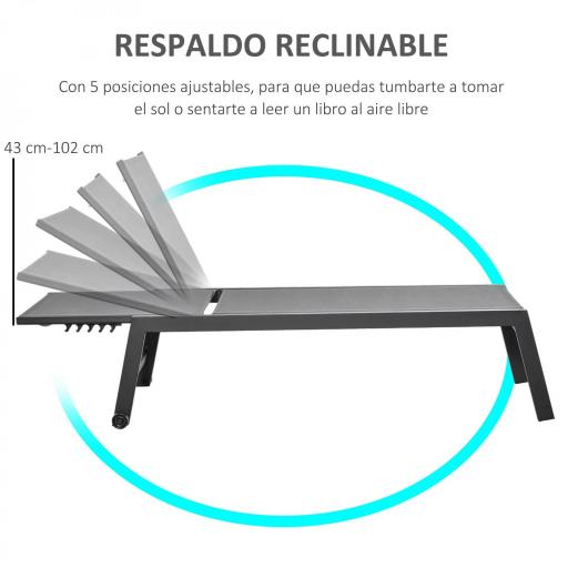 Tumbona de Jardín de Aluminio Tumbona Exterior con Respaldo Reclinable en 5 Posiciones Carga 120 kg 169x65x102 cm Verde [2]