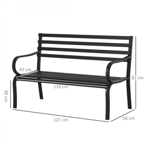 Banco de Exterior de Metal de 2 Plazas con Reposabrazos Carga 240 kg para Patio Terraza 127x58x82 cm Negro [1]
