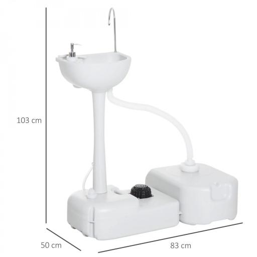 Fregadero Portátil Lavamanos para Actividades al Aire Libre o Camping con Tanques de Recuperación de Agua 17 L Dispensador de Jabón Y 2 Ruedas HDPE 83x50x103 cm Gris Claro [1]