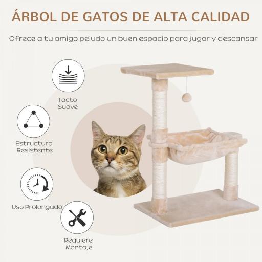 Árbol Rascador para Gatos Centro de Actividad Plataforma Caseta Postes de Sisal Hamaca Bola 50x36x70 cm Beige [2]