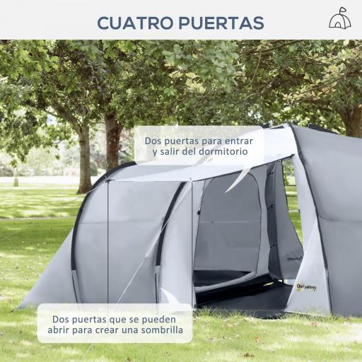 Tienda de Campaña Familiar para 4-6 Personas con 2 Ventanas y Bolsa de Transporte Impermeable Anti-UV 590x245x193cm Gris [5]