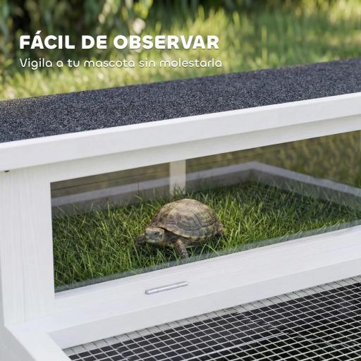 Casa para Tortugas de Madera Terrario para Reptiles Ventana Transparente Techo Abatible 113x106,5x44,5 cm Gris Oscuro [7]