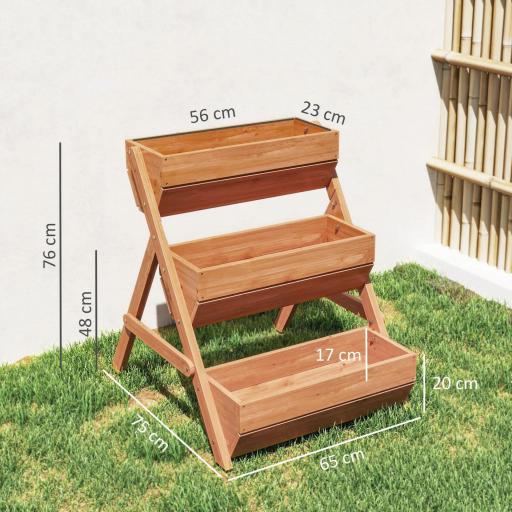 Jardinera de Madera de 3 Niveles Jardinera Elevada Exterior con Orificios de Drenaje 65x75x76 cm Marrón [3]