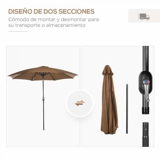 Sombrilla de Jardín con Manivela y Techo Inclinable y para Patio Terraza Exterior Ø300x252 cm Marrón [2]