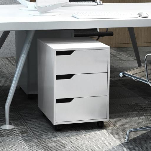 Cajonera de Oficina con Ruedas Mueble Archivador con 3 Cajones Cajonera para Escritorio Estudio 40x50x57,5 cm Blanco [4]